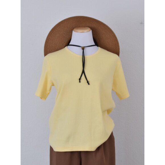 Vintage 90s‎ Yellow Cotton-Spandex Scop Neck Tee  | size L - Picture 4 of 10